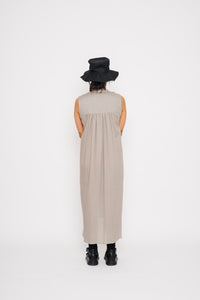 SLEEVELESS BIBBED SHIRT DRESS 001 - FAWN